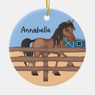 Ornement En Céramique Cheval Brown et noir à une ferme