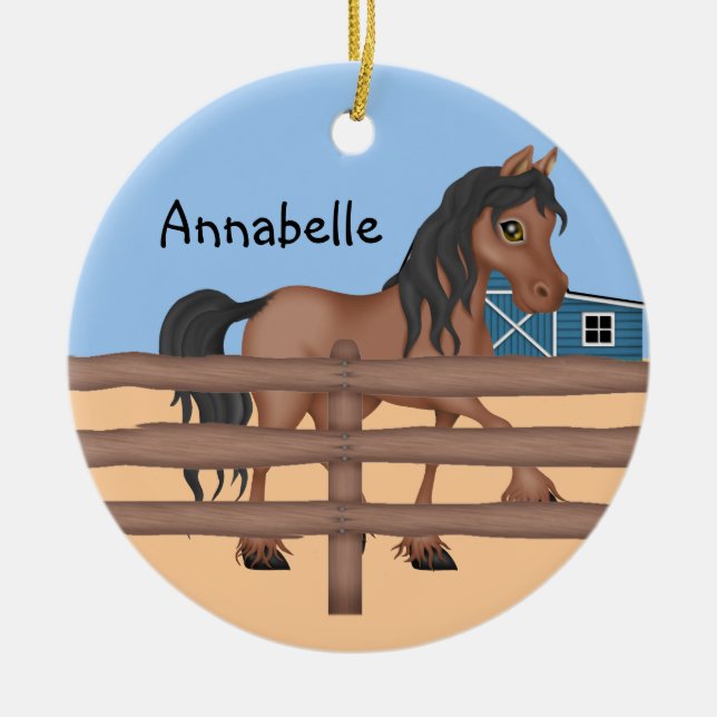 Ornement En Céramique Cheval Brown et noir à une ferme (Devant)