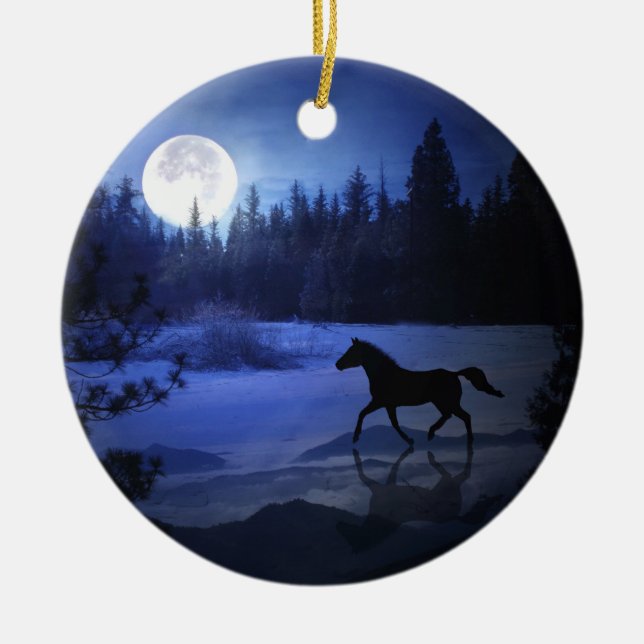 Ornement En Céramique Cheval dans l'ornement de Noël des neiges au clair (Devant)