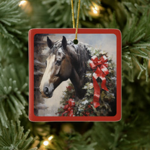 Ornement En Céramique Cheval de beauté personnalisé avec couronne Noël