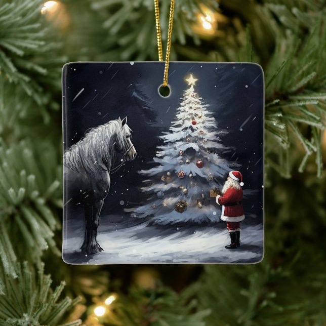Ornement En Céramique Cheval de beauté personnalisé et Noël Père Noël (Arbre)