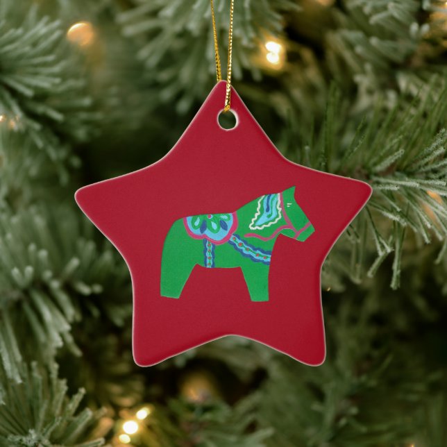 Ornement En Céramique cheval de dala vert # 7 (Arbre)