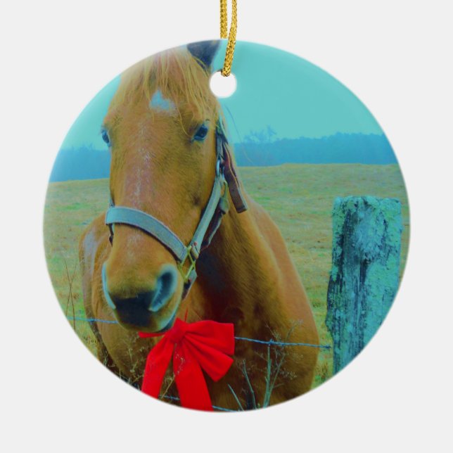 Ornement En Céramique Cheval de Noël rétro (Devant)