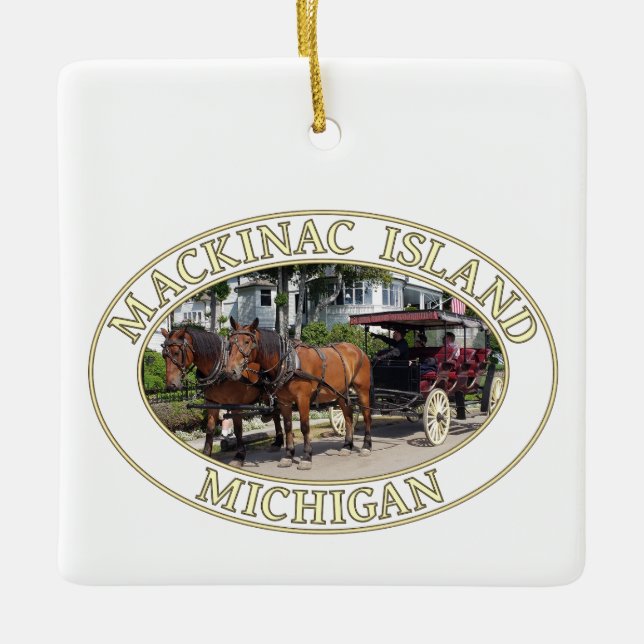Ornement En Céramique Cheval et transport sur l'île Mackinac, Michigan (Devant)