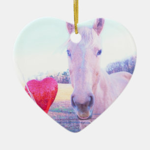Ornement En Céramique Cheval jaune et Coeur rouge