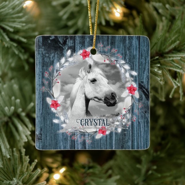 Ornement En Céramique Cheval photo cadre en bois bleu argent (Arbre)