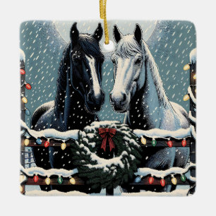 Ornement En Céramique Chevaux de fête Joyeux Noël