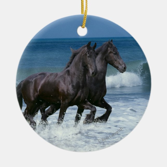 Ornement En Céramique Chevaux d'imaginaire : Frisons et mer (Devant)