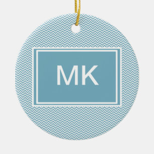 Ornement En Céramique Chevron bleu avec le monogramme