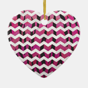 Ornement En Céramique Chevron Tigre Rose Chaud et Imprimé Noir