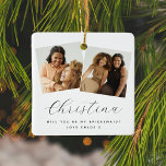 Ornement En Céramique Chic 3 Photo Serez-Vous Mon Époux Gardien ?<br><div class="desc">Classique, élégant, simple 3 Photo Bridesmaid Proposition Ornement de Noël - Demandez à votre soeur, à votre bestin ou à votre neice d'être votre demoiselle d'honneur à votre mariage ! Tout le texte est facilement customisé en utilisant le modèle fourni. La jolie petite couleur de coeur peut être changée pour...</div>