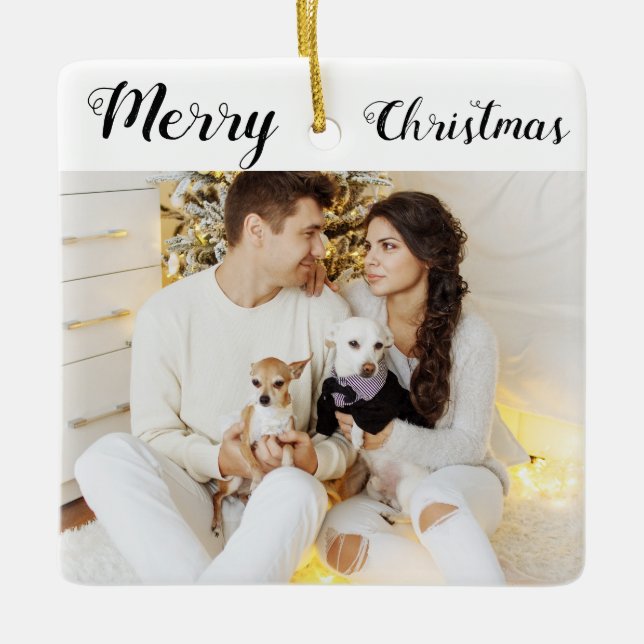 Ornement En Céramique Chic Custom Family Couple Photo Holiday Christmas (Devant)