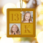 Ornement En Céramique Chic Gold 2 Photo Collage Personnalisé Anniversair<br><div class="desc">Chic or 2 photo carré anniversaire gardien ornement pour une fête de fantaisie. Célébrez votre anniversaire avec de jolies photos sur ce ajouter votre propre cadeau de photo avec des couleurs élégantes. Ajoutez leur nom et leur âge.</div>