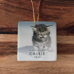 Ornement En Céramique Chic Kitten's First Christmas Cat Photo<br><div class="desc">This chic kitten's first Christmas cat photo ceramic ornament is the perfect modern Christmas tree decoration. The simple design features classic minimalist black typography with a rustic boho feel. This keepsake ornament reads "my first Christmas". Personalize your double-sided ornament with a photo of your kitty, your kitten's name and the...</div>