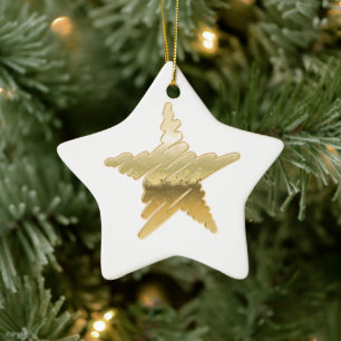 Ornement En Céramique Chic Noël métal étoile or blanc