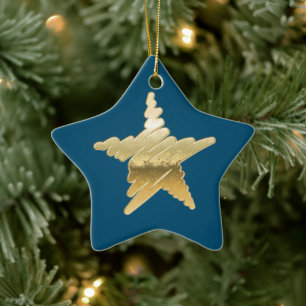 Ornement En Céramique Chic Noël métal or étoile bleu