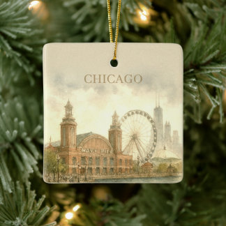 Ornement En Céramique Chicago Navy Pier aquarelle personnalisée monument