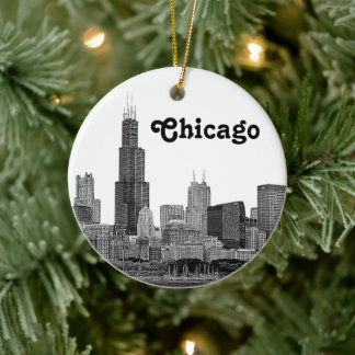 Ornement En Céramique Chicago Skyline Etched