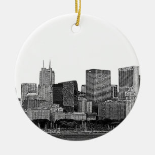 Ornement En Céramique Chicago Skyline Gravé