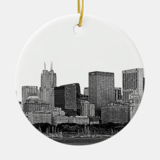 Ornement En Céramique Chicago Skyline Gravé