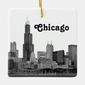 Ornement En Céramique Chicago Skyline Gravé