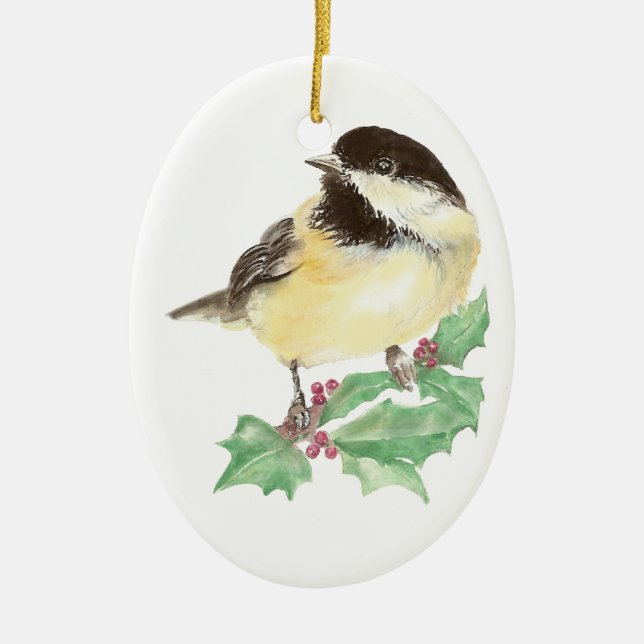 Ornement En Céramique Chickadee mignon de Noël, Oiseau, Faune sainte (Devant)