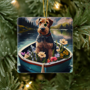 Ornement En Céramique Chien Airedale sur une pagaie : Une aventure pitto