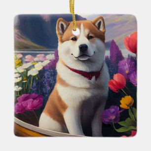 Ornement En Céramique Chien Akita sur une pagaie : une aventure pittores