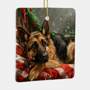 Ornement En Céramique Chien Berger Allemand Noël Fêtard