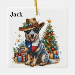 Ornement En Céramique Chien Bouvier Australien Personnalisé Avec Drapeau