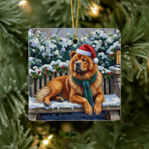 Ornement En Céramique Chien Chow Chow Jardin d'Hiver Serein Art de Noël