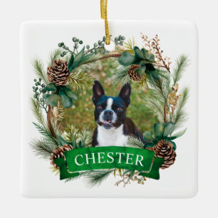 Ornement En Céramique Chien Christmas Wreath