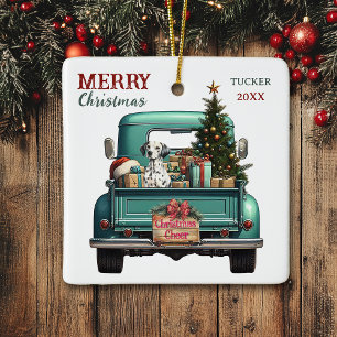 Ornement En Céramique Chien Dalmatien - Camion rétro Noël