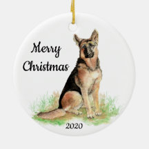 Chien de berger allemand aquarelle de Noël datée p
