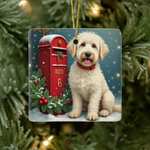 Ornement En Céramique Chien de berger anglais ancien Carte de Noël vinta