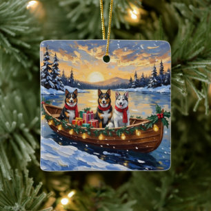Ornement En Céramique Chien de Bétail Australien Bateau de Noël de Fêtes