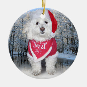 Ornement En Céramique Chien de Bichon Frise de Noël