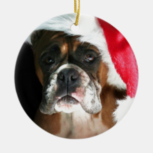 Ornement En Céramique Chien de boxeur de Noël