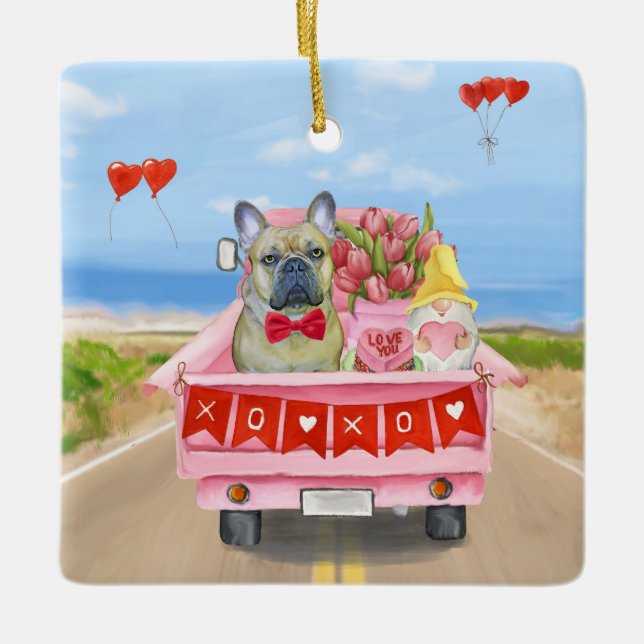 Ornement En Céramique Chien de la Saint-Valentin (Devant)