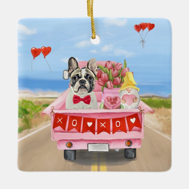 Ornement En Céramique Chien de la Saint-Valentin (Devant)