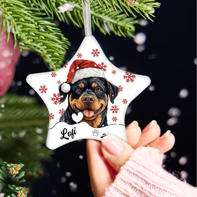 Ornement En Céramique Chien de Noël mignon Rottweiler Personnalisé (Créateur téléchargé)