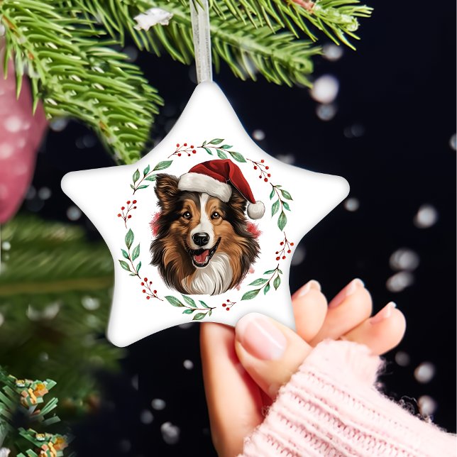Ornement En Céramique Chien de Noël Rough Collie Personnalisé (Créateur téléchargé)