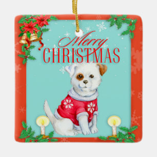 Ornement En Céramique Chien de Noël Vintage