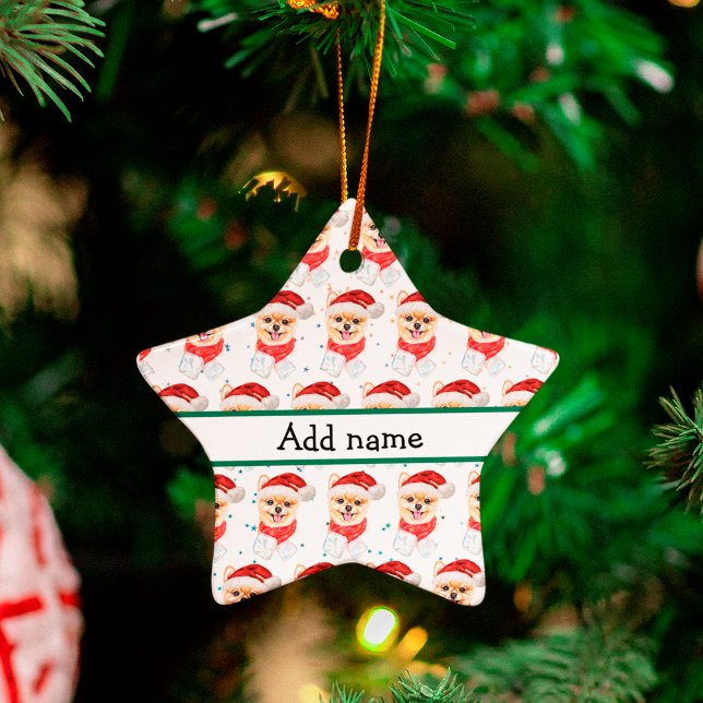 Ornement En Céramique Chien de Poméranie Étoiles de Noël (Créateur téléchargé)