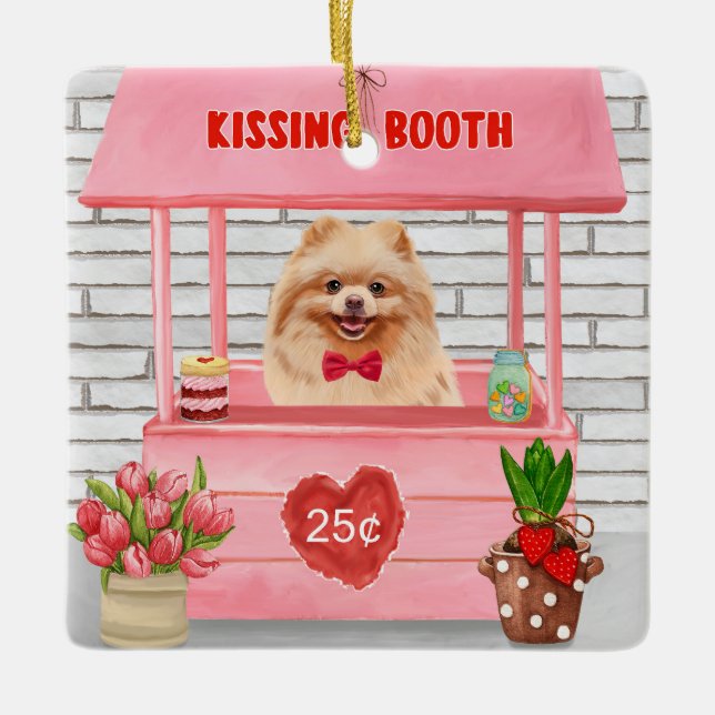 Ornement En Céramique Chien de Poméranie Valentine's Day Kissing Booth (Devant)