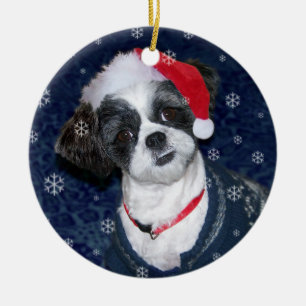 Ornement En Céramique Chien de Shih Tzu de Noël