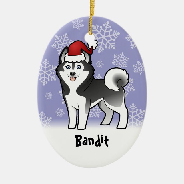 Ornement En Céramique Chien de traîneau sibérien de Noël/Malamute (Devant)
