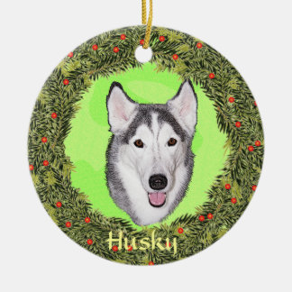 Ornement En Céramique Chien de traîneau sibérien pour Noël