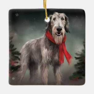 Ornement En Céramique Chien de Wolfhound à Noël de neige