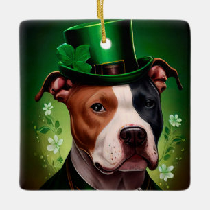 Ornement En Céramique Chien du Staffordshire américain à la St. Patrick'